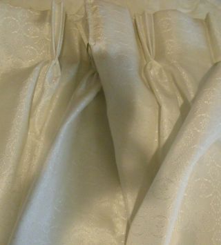 Drapes Curtains PAIR Vintage Mid Century White Pinch Pleated Fiberglass? Shiny 4