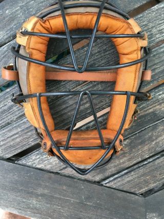 Old Triangle Spitter Antique 1930’s Leather Steel Baseball Vintage Catchers Mask