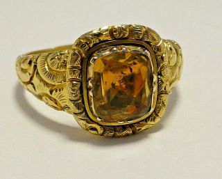 Fine Antique Georgian 18k 18ct Gold & Foil Backed Cirtine Ring Uk Size Q 3.  9g