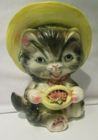 Vintage 1956 Lefton Miss Kitty Wall Pocket Vase Cat Figurine Antique