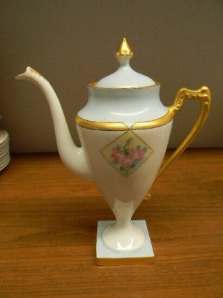 8 3/4 " Tall Hand Painted Coffee Pot W/roses Decoration & Gold Trim - Unmarked