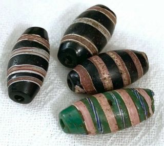 Antique Venetian Lampwork Trail Decorated Striped Beads African Trade Estate