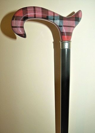 Scottish Check Tartan Walking Stick Derby Handle Black Beech Wood Shaft 36.  5 "
