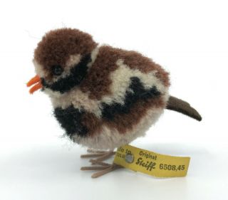 Steiff Woolen Sparrow Song Bird 8cm 3in Id Button Tag 1960s Wool Pom Poms Vtg