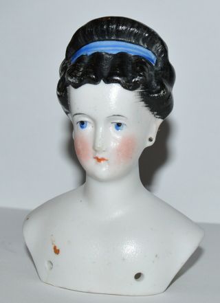 Victorian German Parian Ware Bisque Shoulder Head Doll Accommodate Earrings