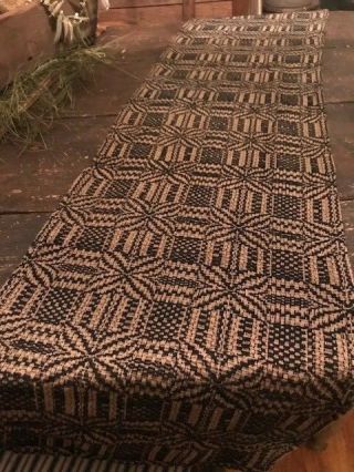 Primitive Table Runner Black & Tan 14 " X 54  Woven Early Look Homestead Country