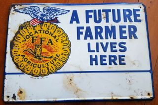 Rare Vintage Ffa Sign " A Farmer Lives Here " Unique Old Ffa Graphic Logo Wow