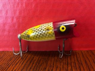 Vintage Fishing Lure Heddon Baby Lucky 13 Red Head Frog Scale Circa 1950 