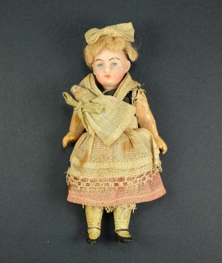1880s Victorian Toy Doll Bisque Head Clothes - Holding Bisque Baby Doll