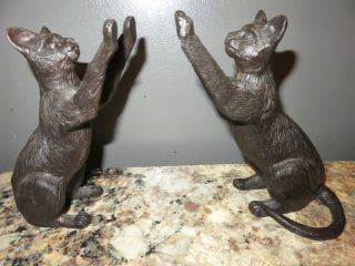Very Cute Antique Vintage Bronze Sculptured Statues Cat Bookends