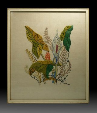 Vintage Art Deco Framed Hand Embroidered Foliate Panel Circa 1920 - 30.