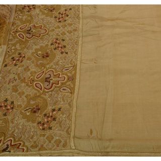 Tcw Vintage Saree 100 Pure Silk Hand Beaded Cream Craft 5 Yd Fabric Sari
