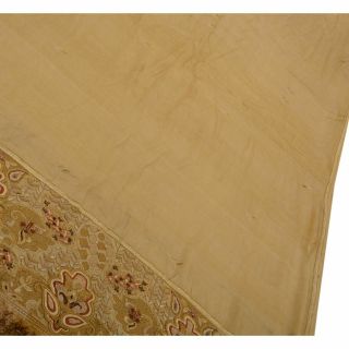 Tcw Vintage Saree 100 Pure Silk Hand Beaded Cream Craft 5 Yd Fabric Sari 2