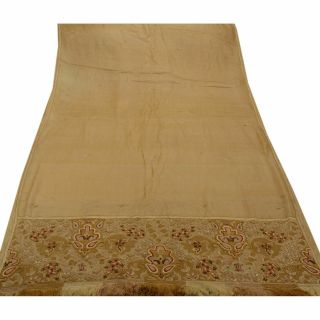 Tcw Vintage Saree 100 Pure Silk Hand Beaded Cream Craft 5 Yd Fabric Sari 3
