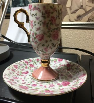 Vintage Tea Cup & Saucer Victorian Pink Rose Design