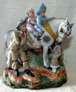 A Large Antique German Bisque Porcelain Group Figurine