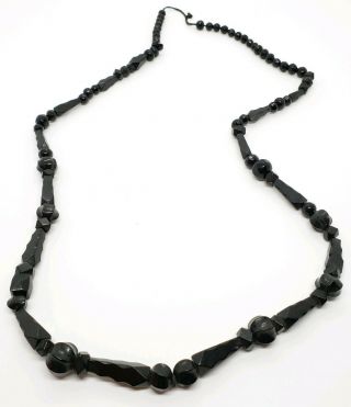 Antique Victorian Hand Carved Whitby Jet Mourning 34 " Opera Length Necklace