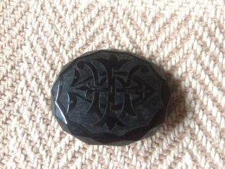 Antique Victorian Whitby Jet Mourning Brooch