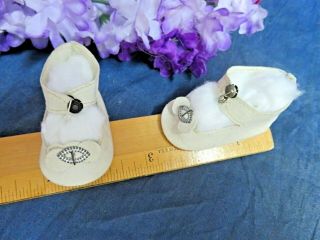 ANTIQUE French Bebe DOLL SHOES kid leather ANKLE STRAPS metal buckles 2.  5 
