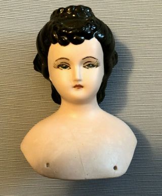 Vintage Antique Porcelain Bisque China Doll Head Bust 5.  25 " Burnett Blue Eyes