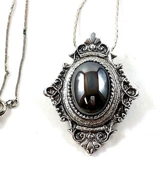 Vtg Sarah Coventry Victorian Hemitite In Antique Silver Tone Pin/pendant