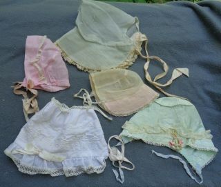 Antique Vintage Baby Compo Doll Bonnets Cloth Sheer Flowers Lace 1930s - 40s
