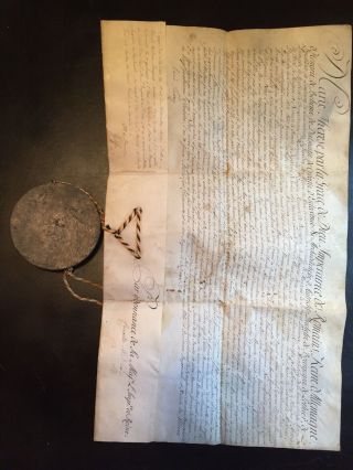 Historical Handwritten French Document W/wax Seal Circa 1750
