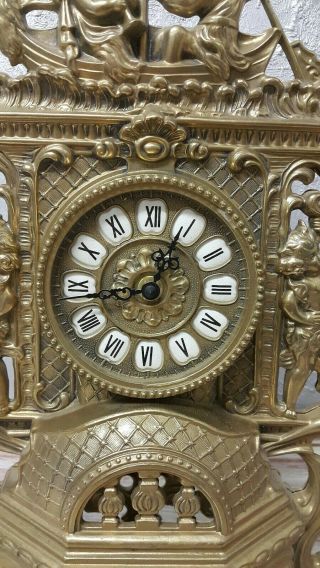 Large Antique French Angels Cherub Brass Mantel Clock Ornate - Quartz movement 2