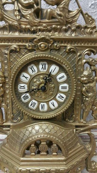 Large Antique French Angels Cherub Brass Mantel Clock Ornate - Quartz movement 4