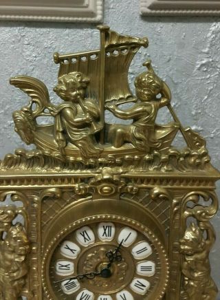 Large Antique French Angels Cherub Brass Mantel Clock Ornate - Quartz movement 6
