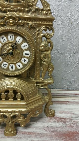 Large Antique French Angels Cherub Brass Mantel Clock Ornate - Quartz movement 7