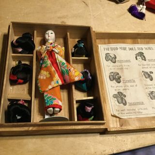 Antique Japanese Girl Doll With A Selection Of Wigs