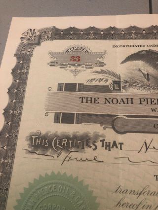 1921 Antique Noah Pierce Oil & Gas Co.  Waxahachie Texas Stock Certificate $100 5