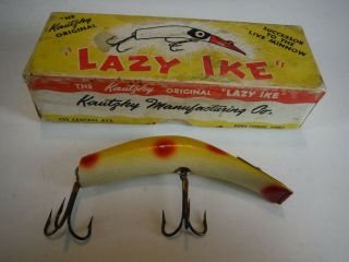 Vintage Kautzky Lazy Ike Kl - 35 Yellow Large Wood Fishing Lure Marked