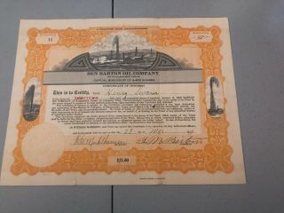 Antique 1919 Ben Barton Oil Company Waxahachie Texas Stock Certificate