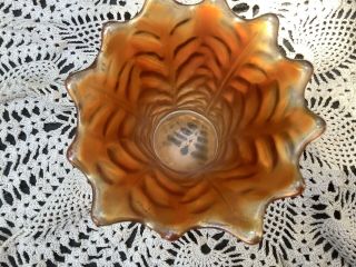 Antique Northwood Leaf Column Carnival Glass Squatty Vase 6.  25 2