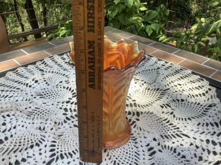 Antique Northwood Leaf Column Carnival Glass Squatty Vase 6.  25 6