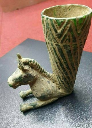 Ancient Roman Green Glass Handsome Horse Circa 2nd - 3rd A.  D.  Perfume Posh Bottle