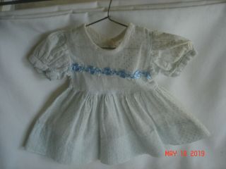 Vtg.  Light Blue Dotted Swiss Dress 12 " Baby Doll Dress Hand - Crafted Wire Hanger