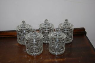 Small Cut Glass Lidded Compote Candy Nut Dish Jelly Jam Vanity Jar Set Of 5
