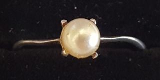Sterling Silver & Cultured Pearl Vintage Art Deco Antique Ring - Size O