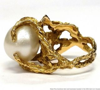 18K Yellow Gold 15mm Cultured South Sea Pearl Vintage Midcentury Freeform Ring 5