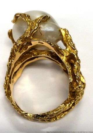 18K Yellow Gold 15mm Cultured South Sea Pearl Vintage Midcentury Freeform Ring 7