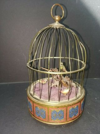 Antique German Miniature 3 Bird In Cage Singing Automaton Music Box To Restore