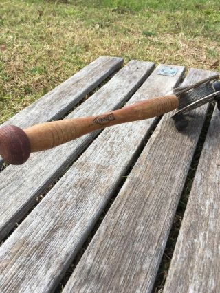 Vintage Premax Wood Handle.  Steel Rod And Reel.  /