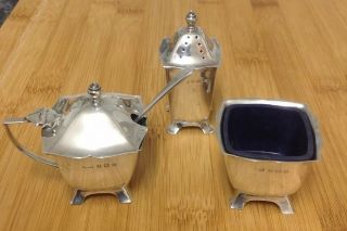 Solid English Silver Cruet Condiment Set With Solid Silver Spoon