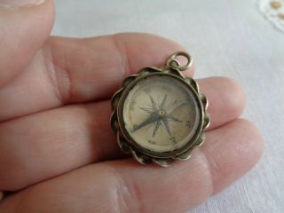 Victorian Antique Art Nouveau Silver Bevelled Glass Compass Watch Fob