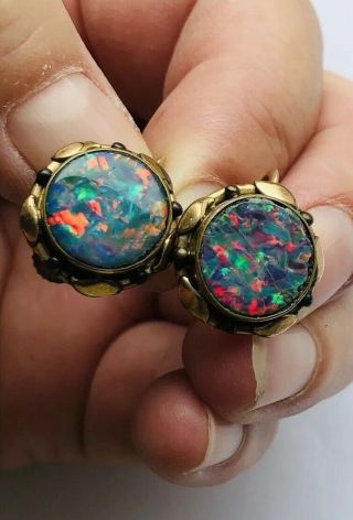 Antique 9ct Gold Opal Earrings