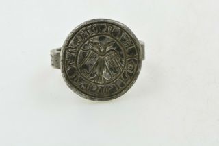 Medieval Knights Templar Seal Silver Ring Eagle Crusader Times 13th C Size 8 1/4
