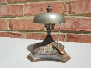 Unusual Antique Vintage Cast Iron & Metal Hotel Front Desk Counter Top Tap Bell
